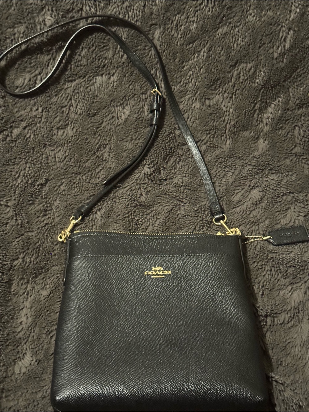 Coach Black Crossgrain Leather Kitt Messenger Crossbody Bag